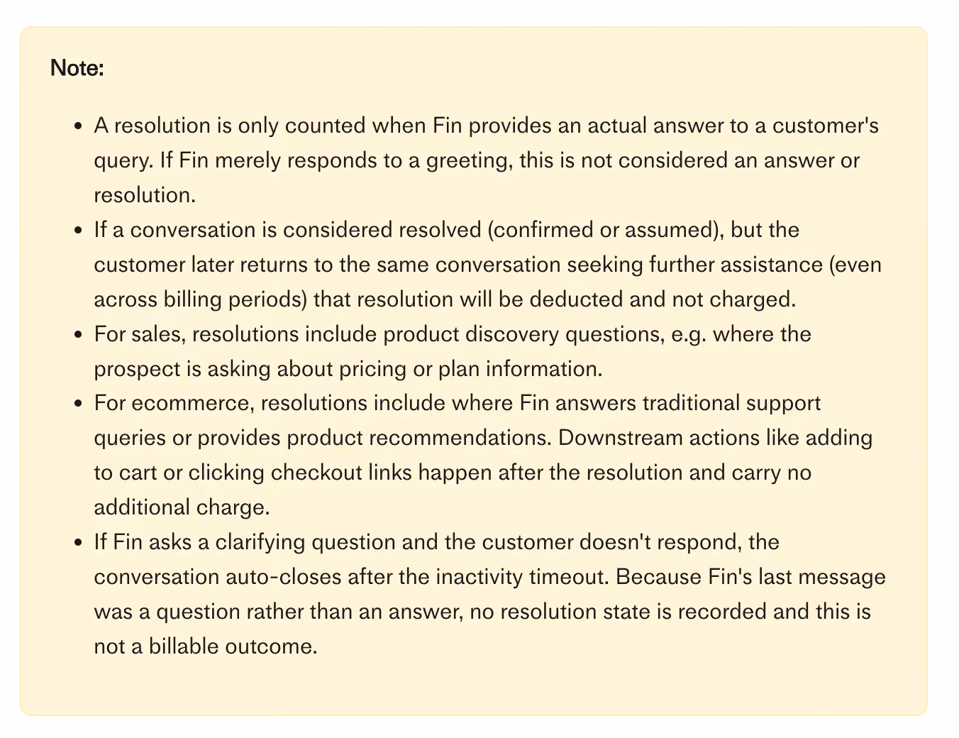 what counts as a resolution explanation by Fin Intercom