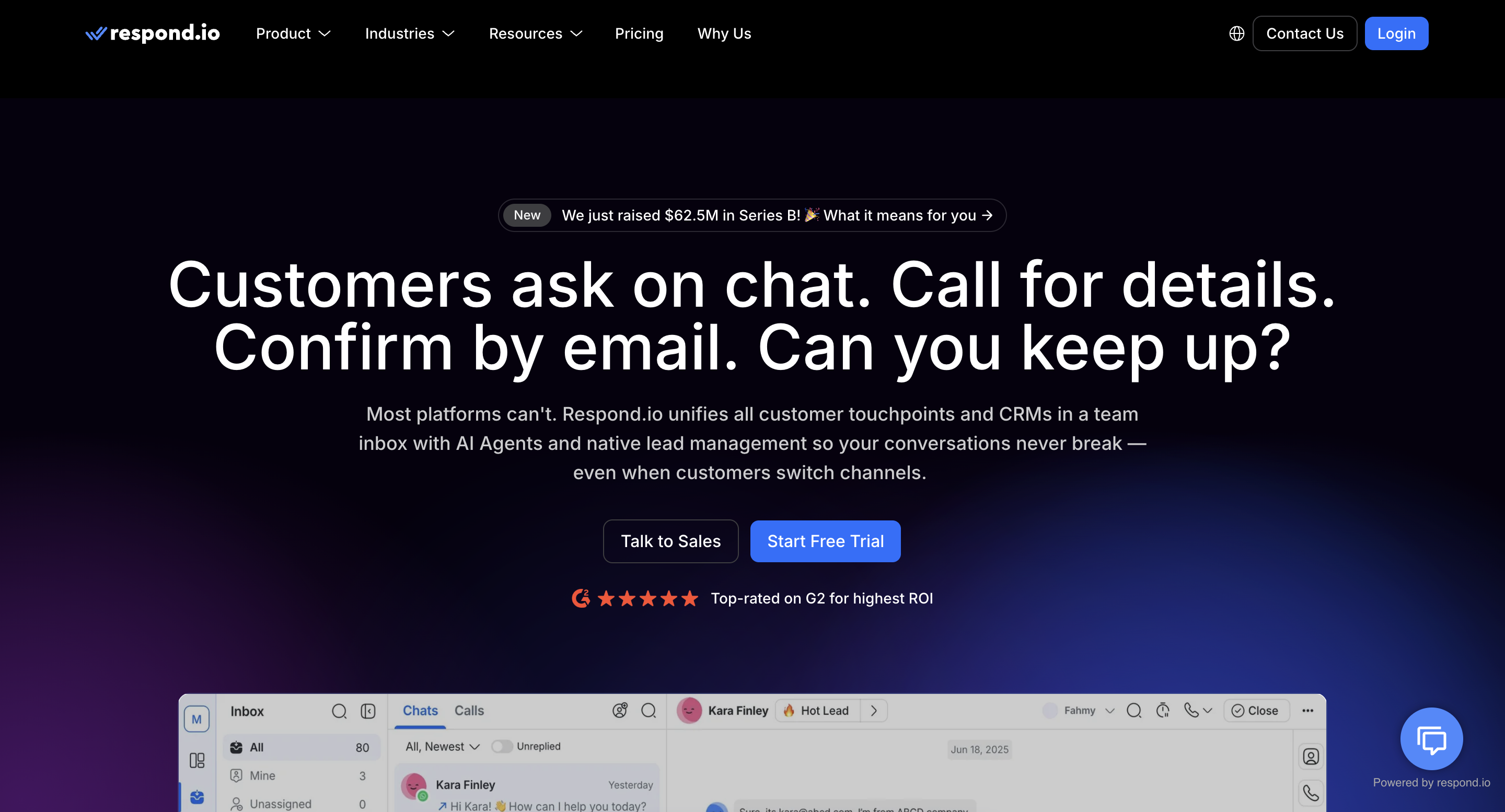 Respond.io main page