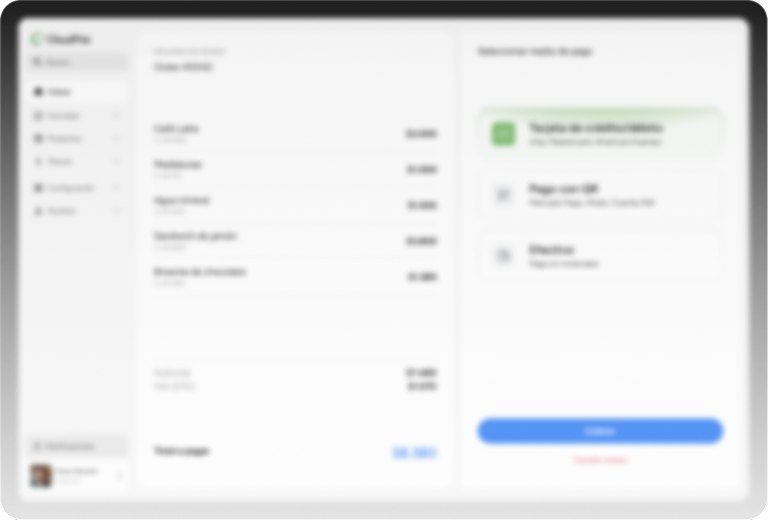 A blured CloudPos UI desktop app