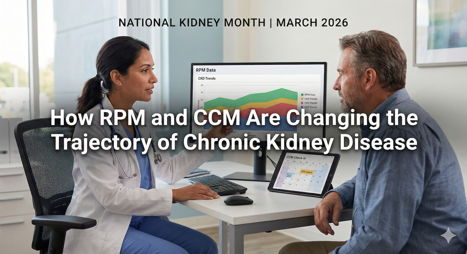 For National Kidney Month, learn how to tackle the silent crisis of Chronic Kidney Disease (CKD) affecting 35.5 million American adults. Our upcoming article explores how combining Remote Patient Monitoring (RPM) and Chronic Care Management (CCM) closes gaps in traditional care by providing continuous patient visibility and structured care coordination.