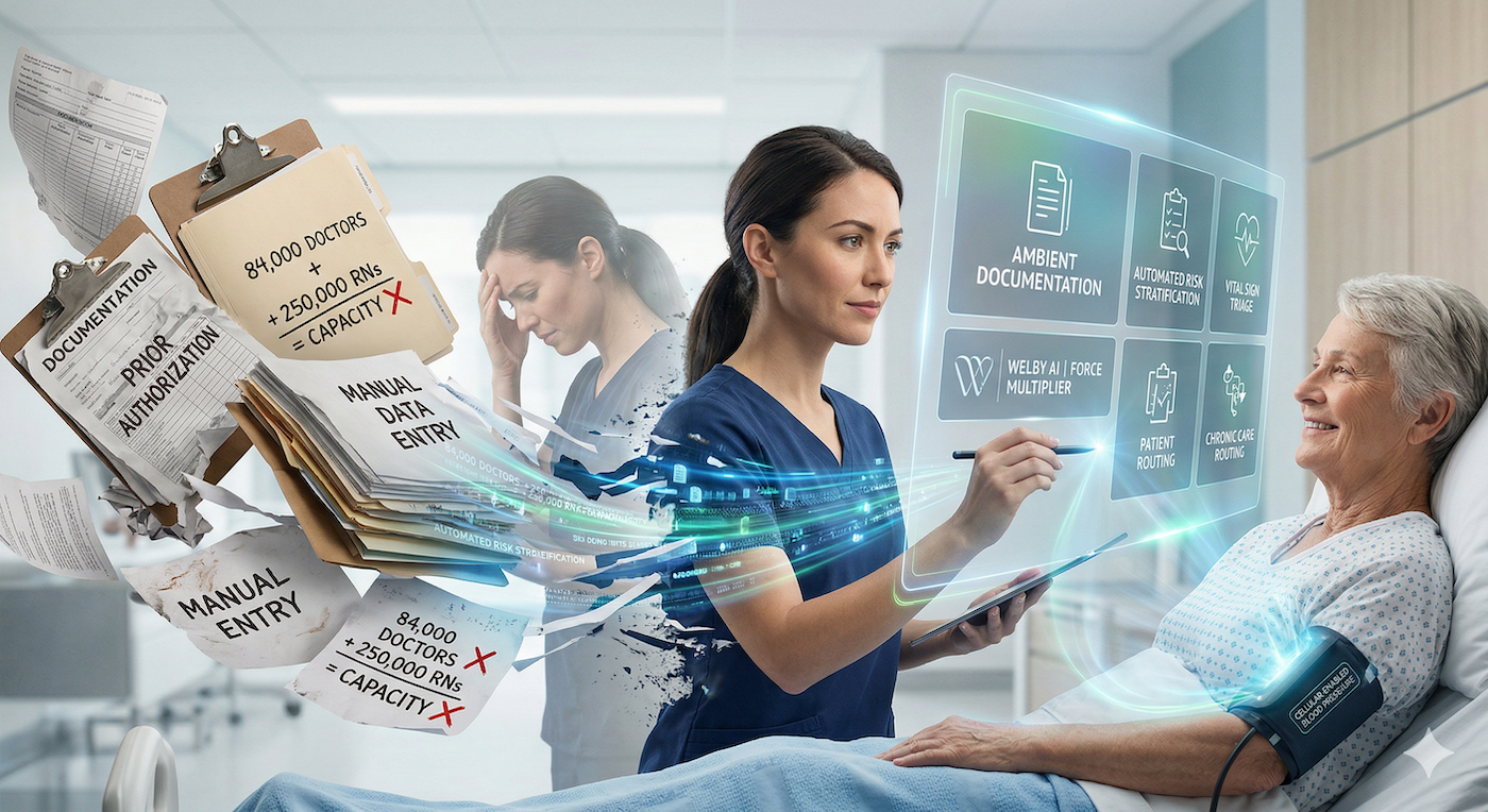 The U.S. is short roughly 84,000 physicians and 250,000 RNs, and traditional hiring strategies cannot close that gap. AI adoption in healthcare has nearly doubled since 2024, but most organizations are deploying it without redesigning workflows around their clinical teams. 