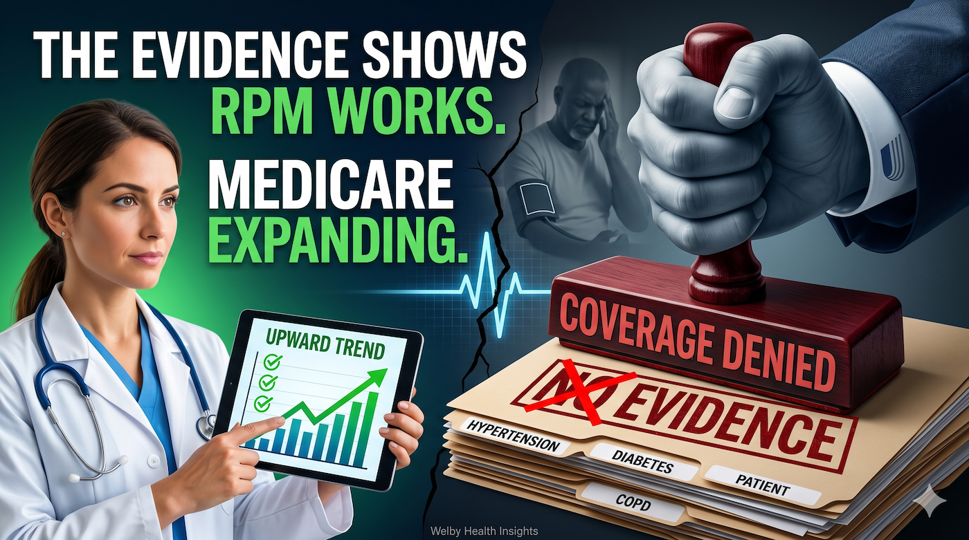 UnitedHealthcare attempted to strip RPM coverage for chronic hypertension, diabetes, and COPD, limiting it to heart failure and gestational hypertension only. They delayed after industry backlash but still plan to enforce the policy in 2026. The evidence directly contradicts their "no evidence" claim: large studies show RPM reduces blood pressure by 7-17 mmHg and cuts uncontrolled hypertension rat
