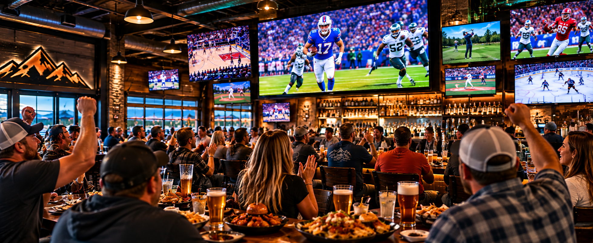 Moab sports bar with football, basketball, golf, baseball and hockey on big screens