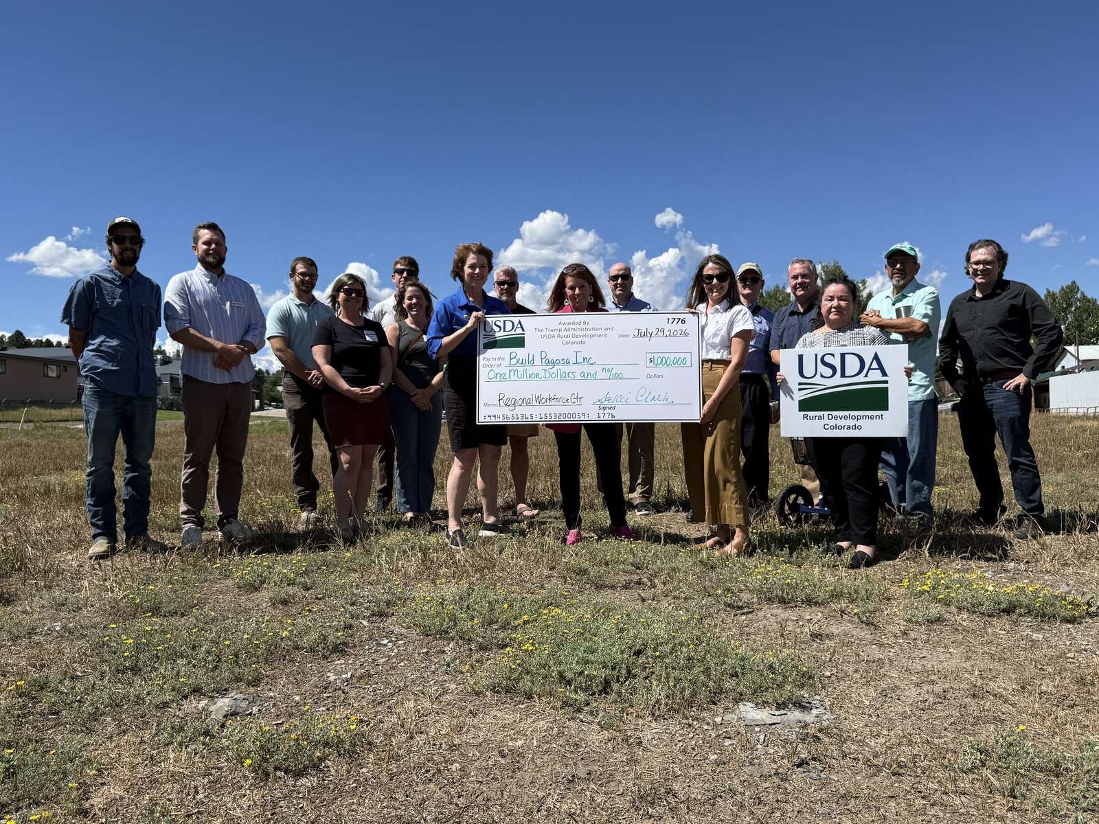 USDA presents a $1 million check for the Regional Workforce Center