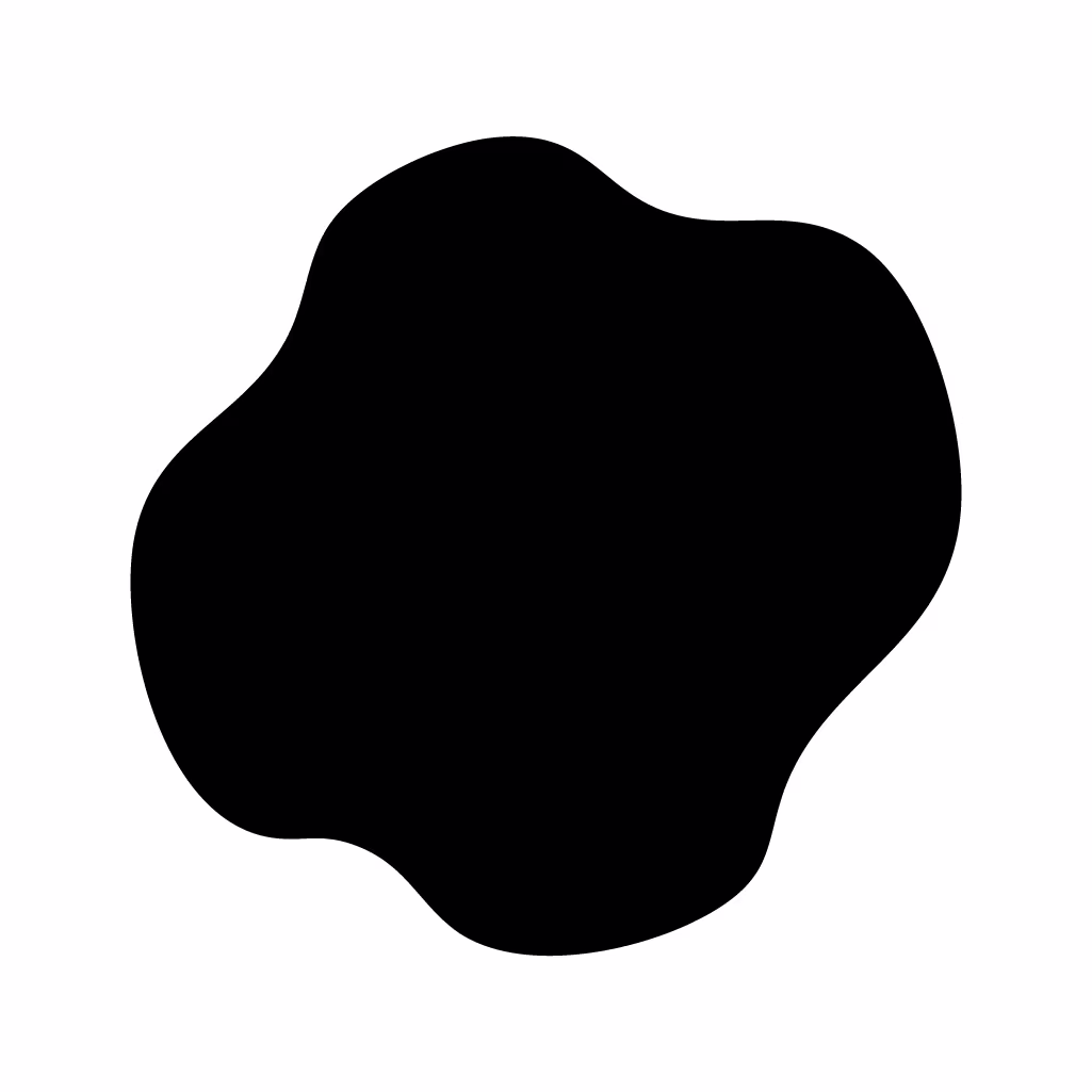 the main logo for calory which is a blob/abstract shape in black with a white background