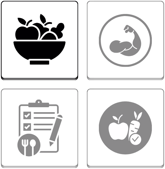 Black icon of an apple and a carrot with a checkmark, symbolizing approved healthy food.