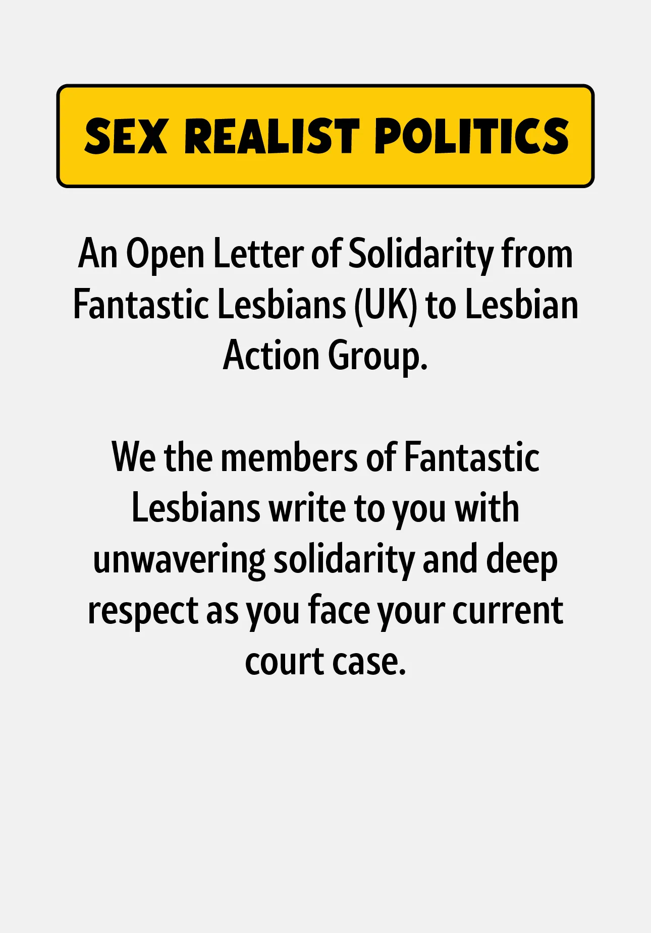 An Open Letter of Solidarity to Lesbian Action Group