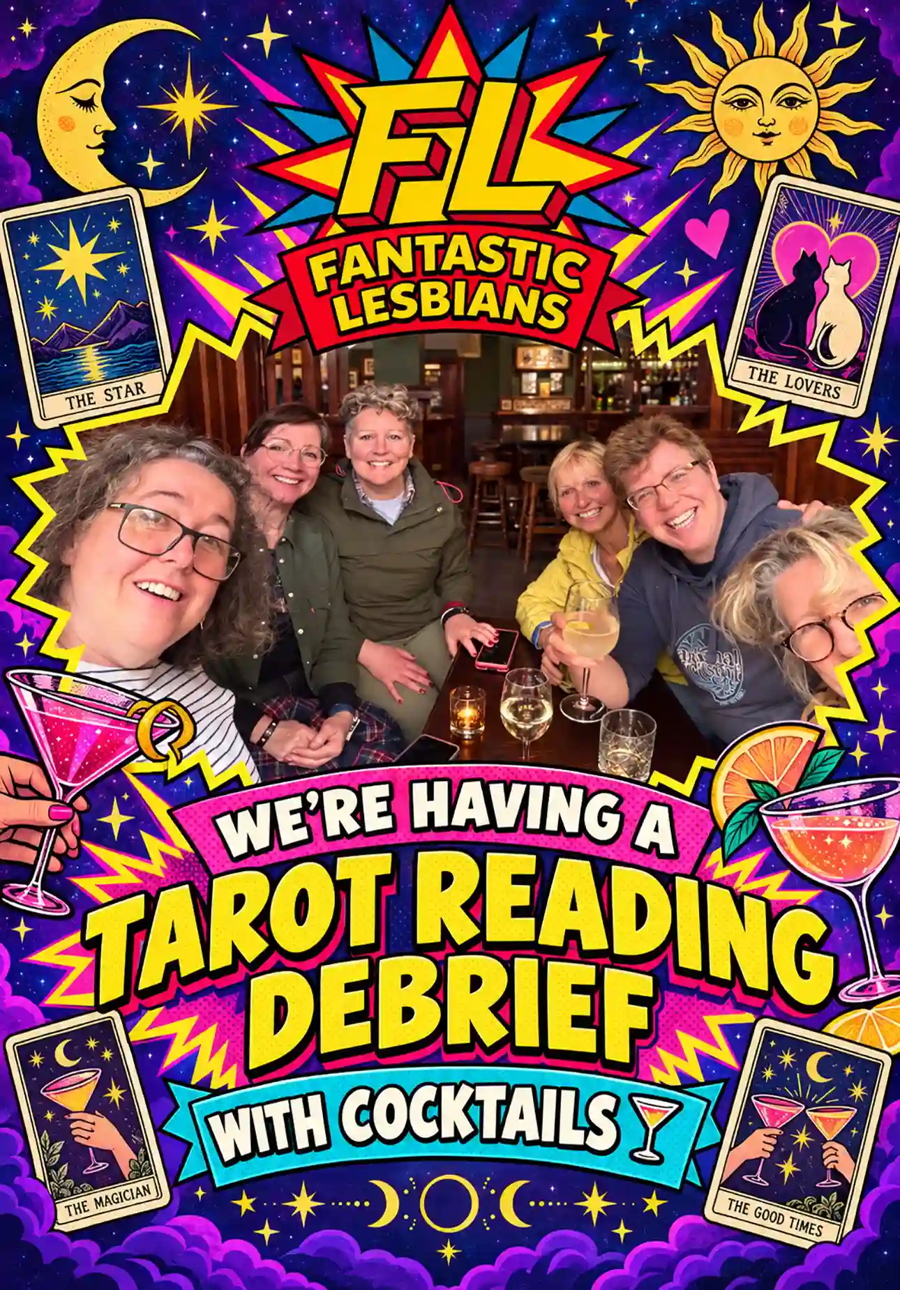 We’re having a tarot reading debrief with cocktails.