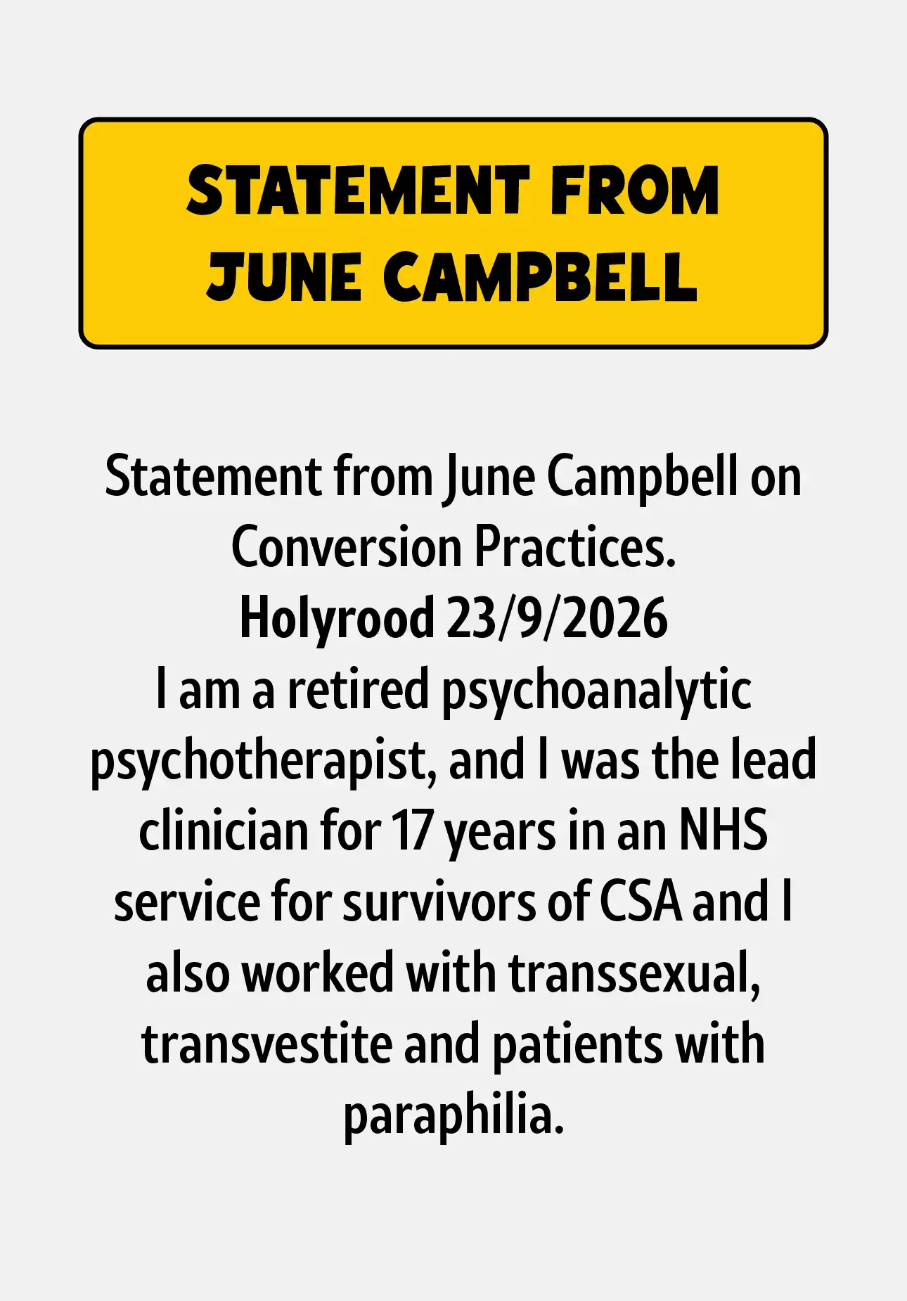 Statement from June Campbell on Conversion Practices