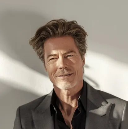 Headshot of a man in his late 40s to early 50s in a smart casual jacket