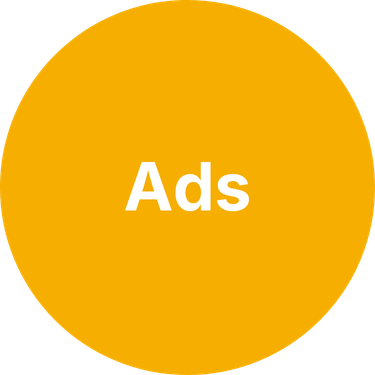 Circular icon labeled "Ads"
