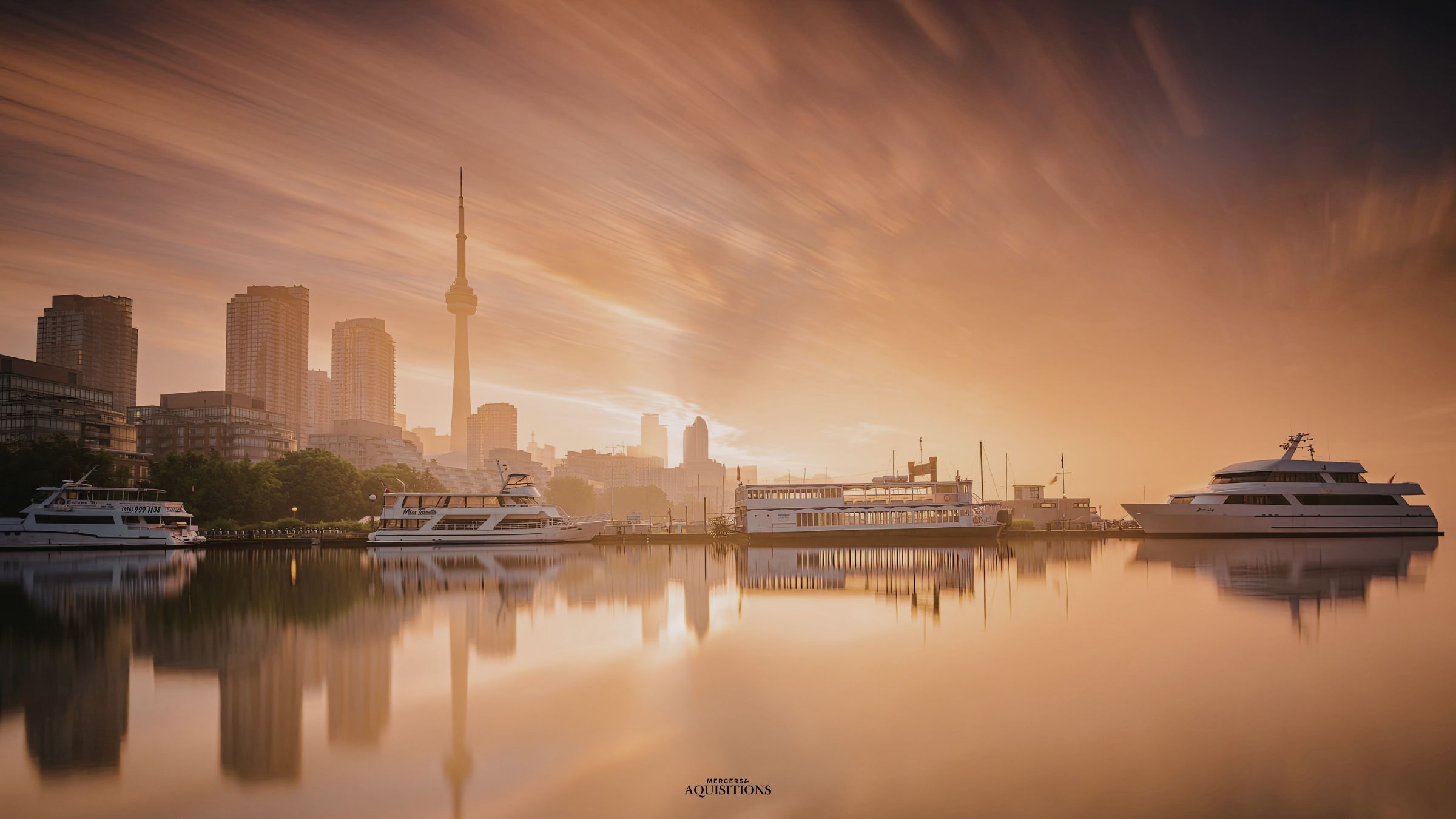 View of the CN Tower from the lake with a stylized filter