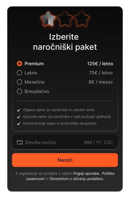 Oblikovanje zaslona za izbiro naročniškega paketa