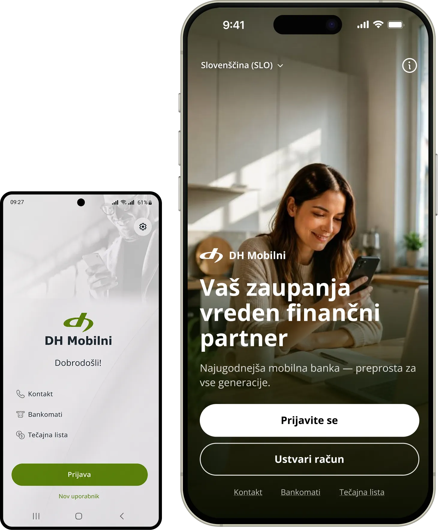 DH Mobilni: primerjava obstoječega prijavnega zaslona in prenovljenega predloga