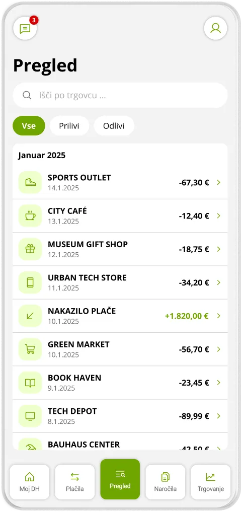 DH Mobilni: predlog prenovljenega zaslona aplikacije