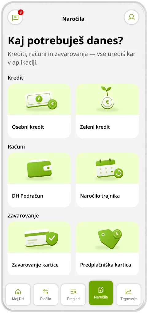 DH Mobilni: predlog prenovljenega zaslona aplikacije