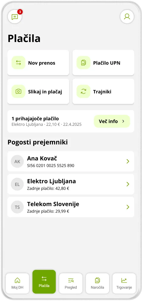 DH Mobilni: predlog prenovljenega zaslona aplikacije