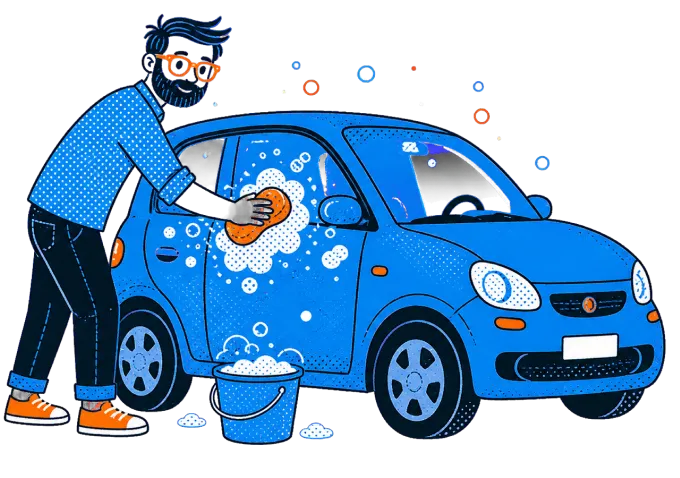 Ilustracija moškega, ki umiva avto