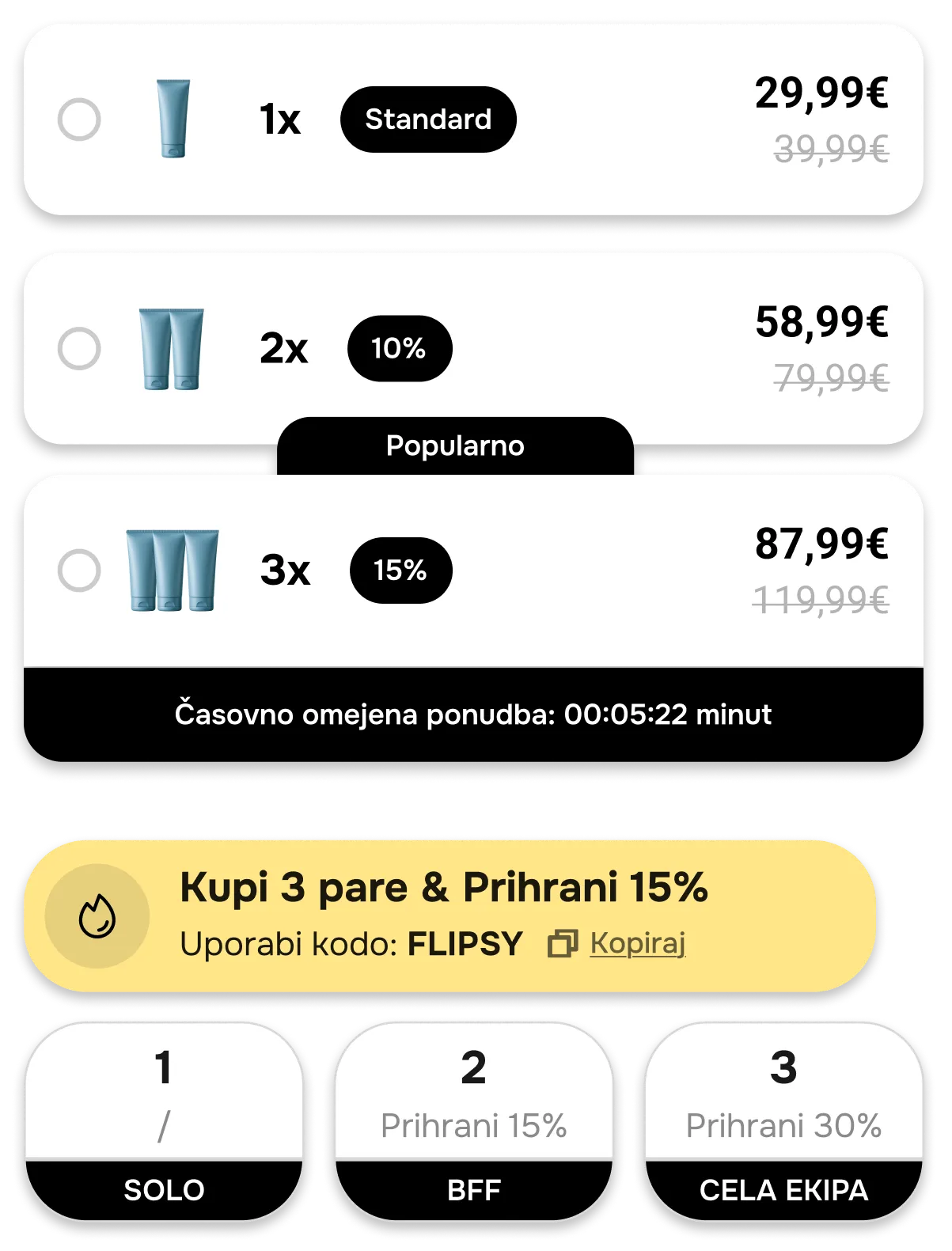 Komponente s količinskimi popusti in paketnimi ponudbami