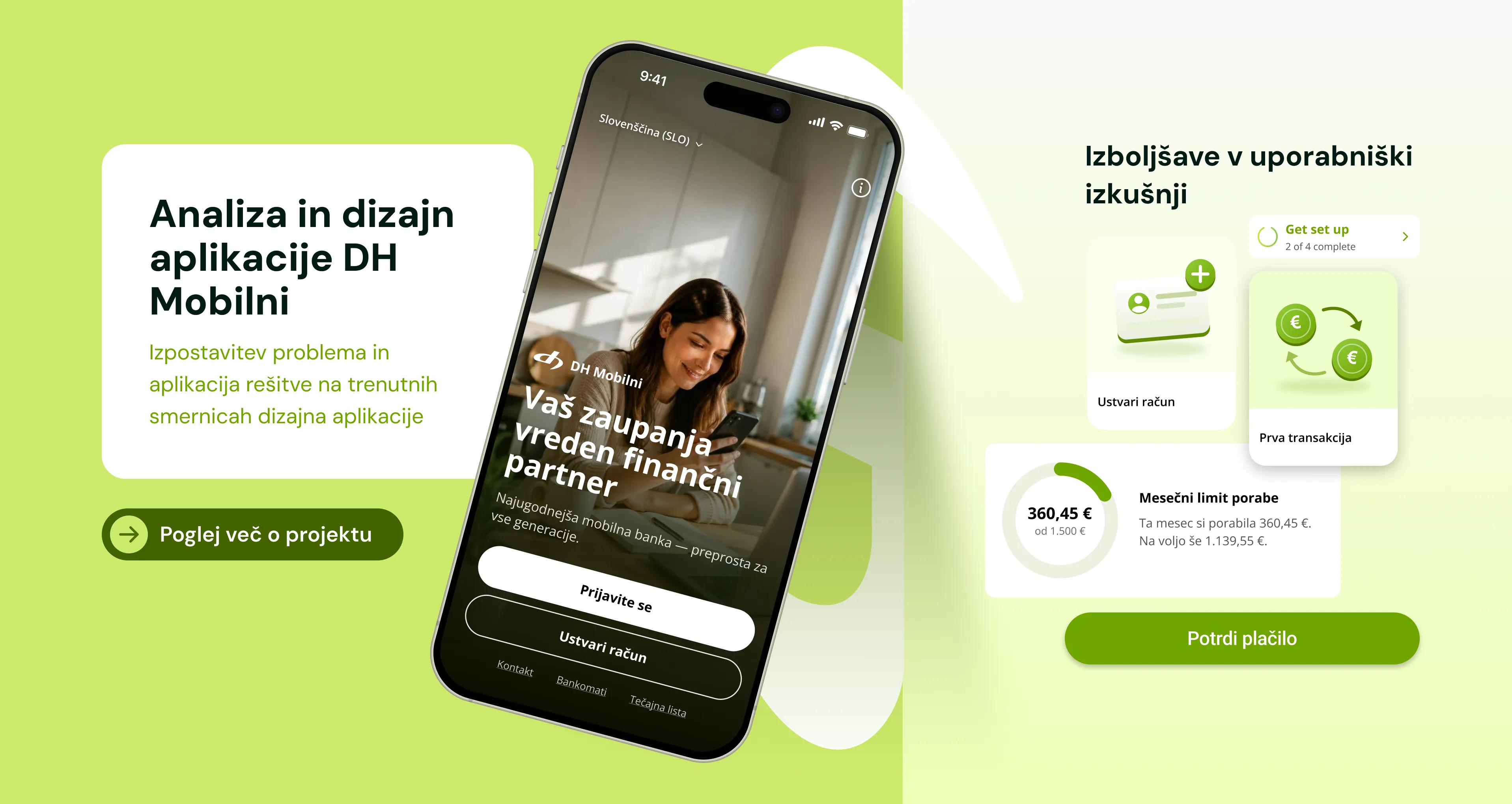 Predstavitvena pasica projekta DH Mobilni z zaslonom aplikacije in izboljšavami uporabniške izkušnje
