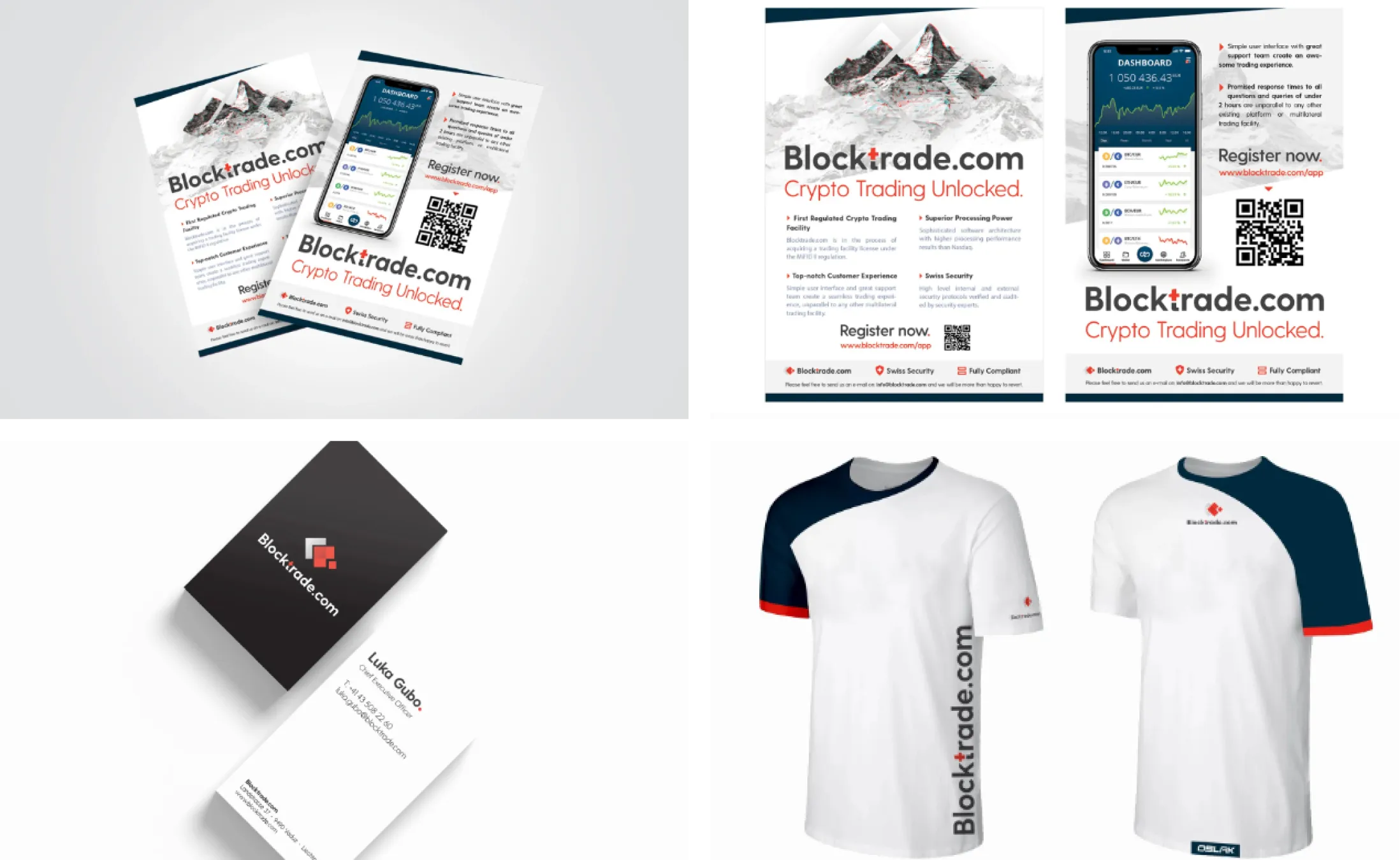 Tiskovine in promocijski material Blocktrade.com: zloženke, vizitke in tekstil