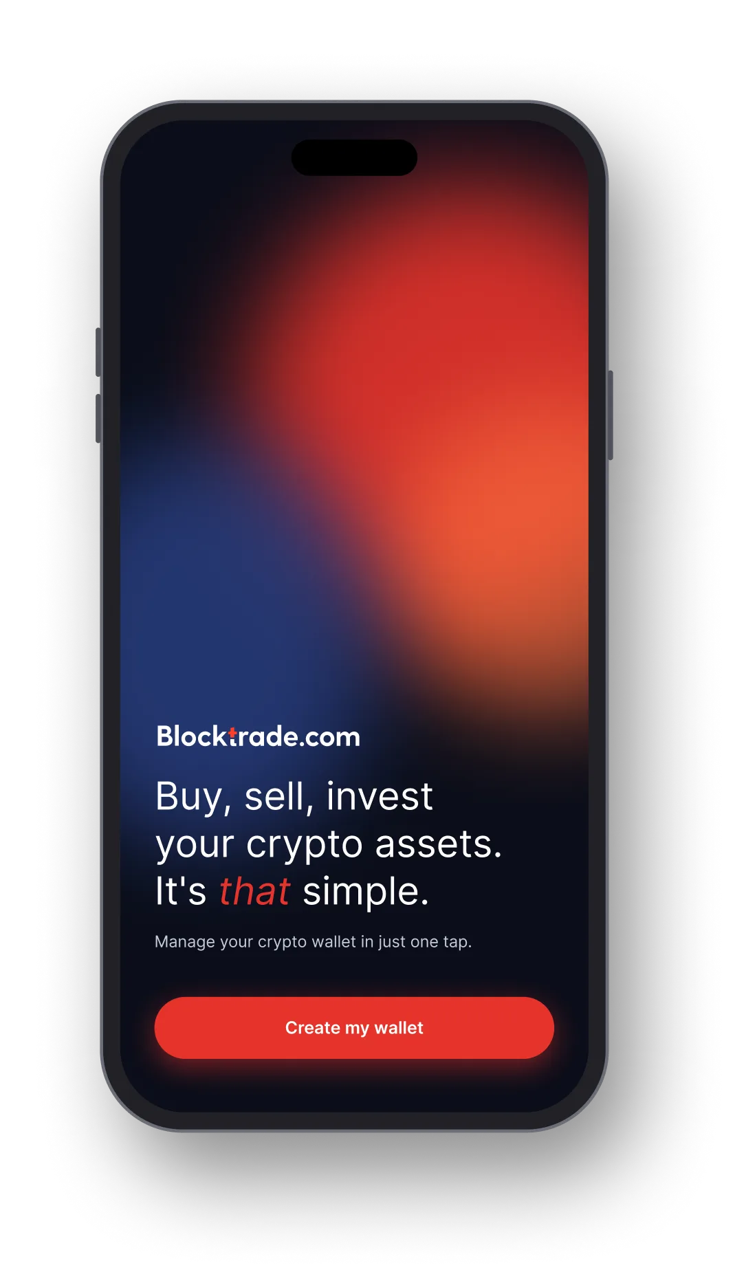 Uvodni zaslon aplikacije Blocktrade.com na telefonu