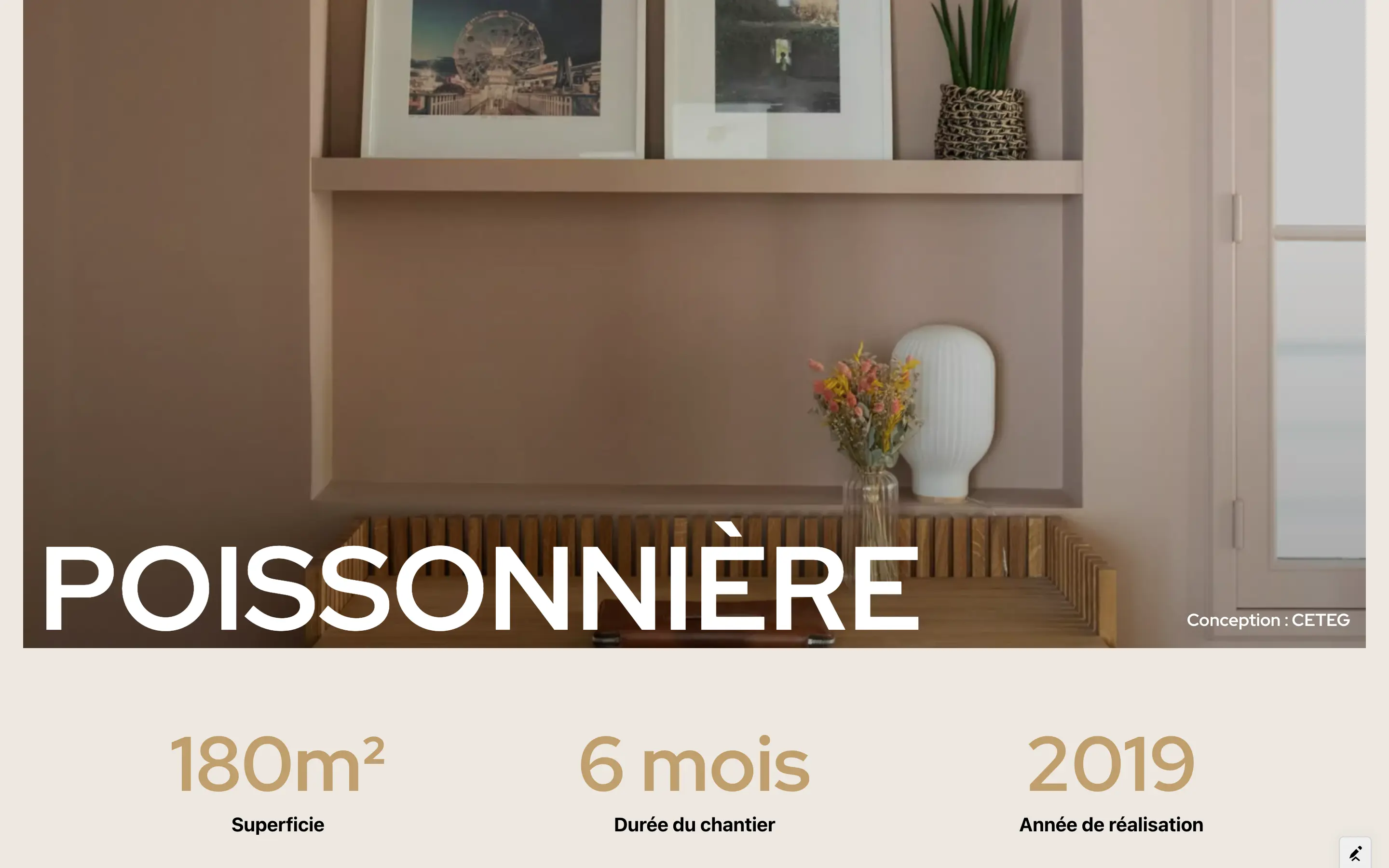 Fiche projet du site CETEG, rénovation quartier Poissonnière, avec données clés et galerie pièce par pièce