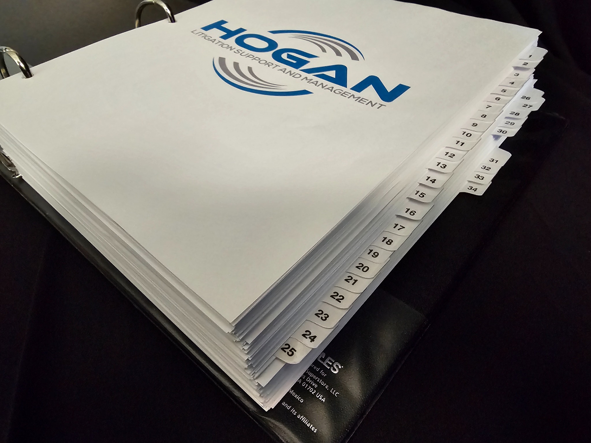 Hogan-branded tabbed trial exhibit binder