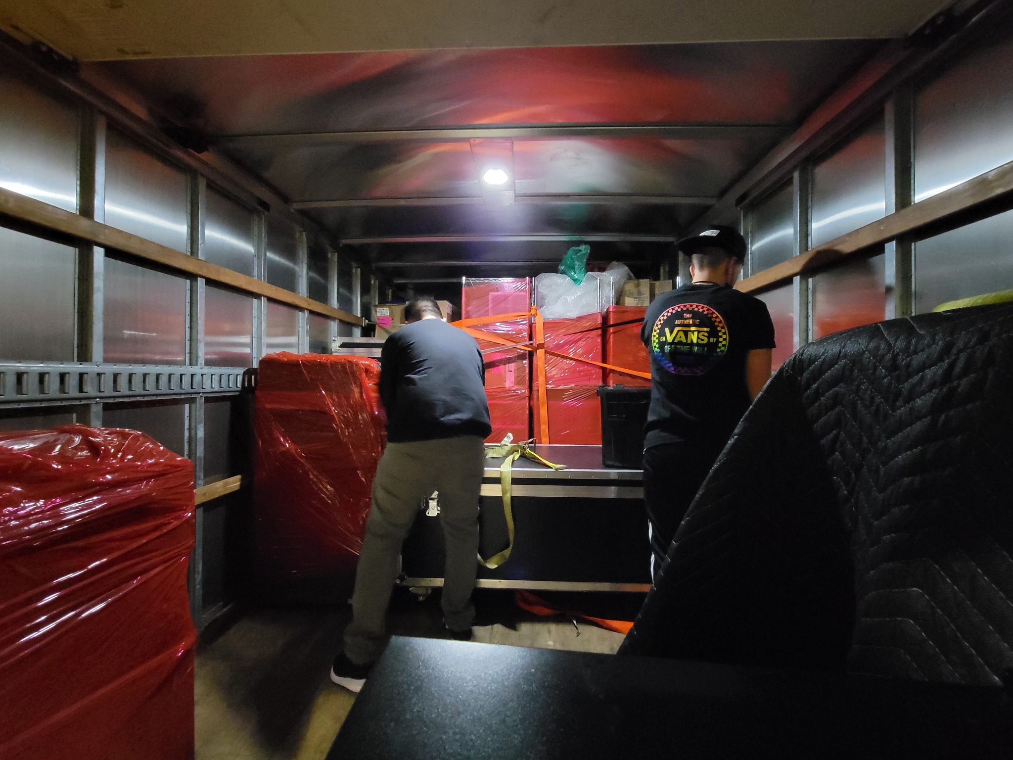 Trial materials secured inside a company-operated transport truck