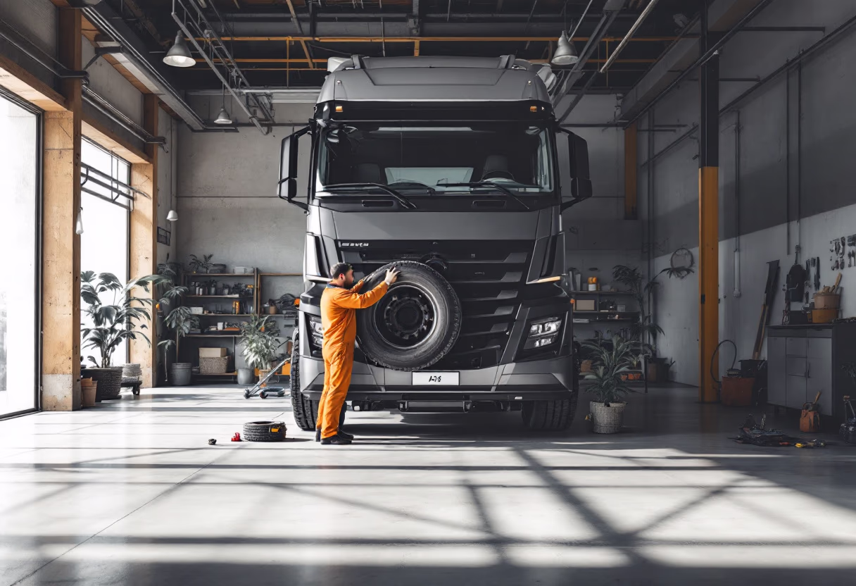 image of truck maintenance for a trucking company