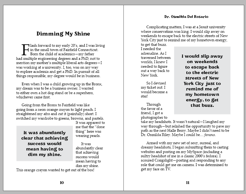 Interior formatting spread, chapter opener