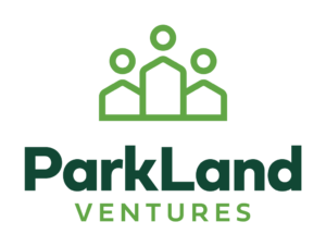 Green logo with three stylized figures above the bold text 'ParkLand' and smaller capitalized text 'VENTURES' beneath it.
