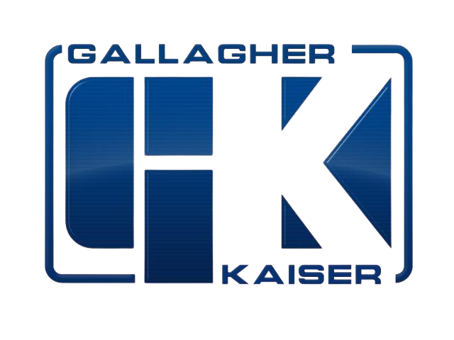 Blue graphic logo featuring a stylized 'GK' with the word 'GALLAGHER' above and 'KAISER' below, all enclosed in a rounded rectangular border.