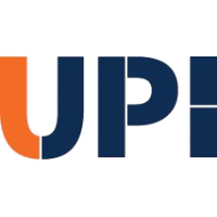 Partial stylized text with large letters showing part of 'UPI', the 'U' is split orange and navy blue, the 'P' and 'I' are navy blue on a black background.