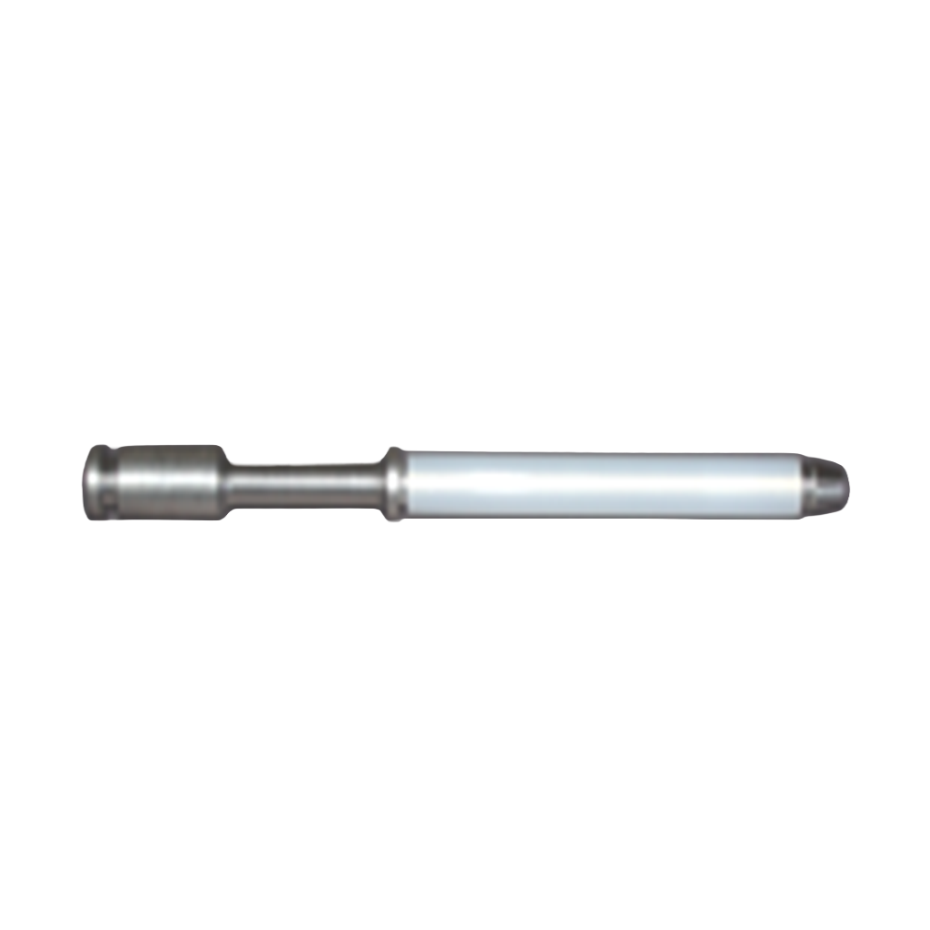 Metal pin with an attached white cylindrical sleeve on one end.