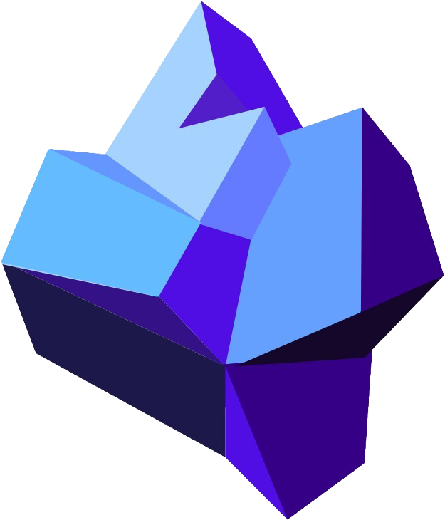 A geometric iceberg in shades of blues and purples