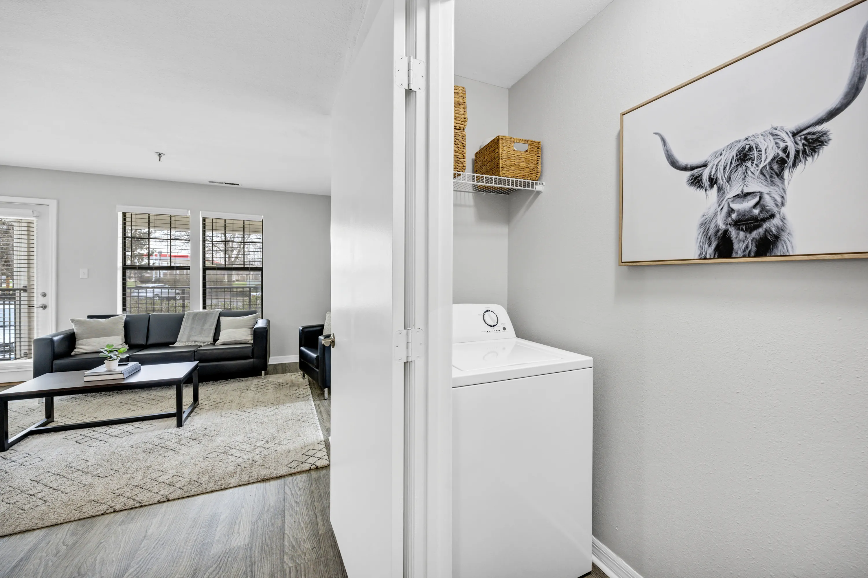 Furnished living room in the B1 Premium apartment at The Foundry