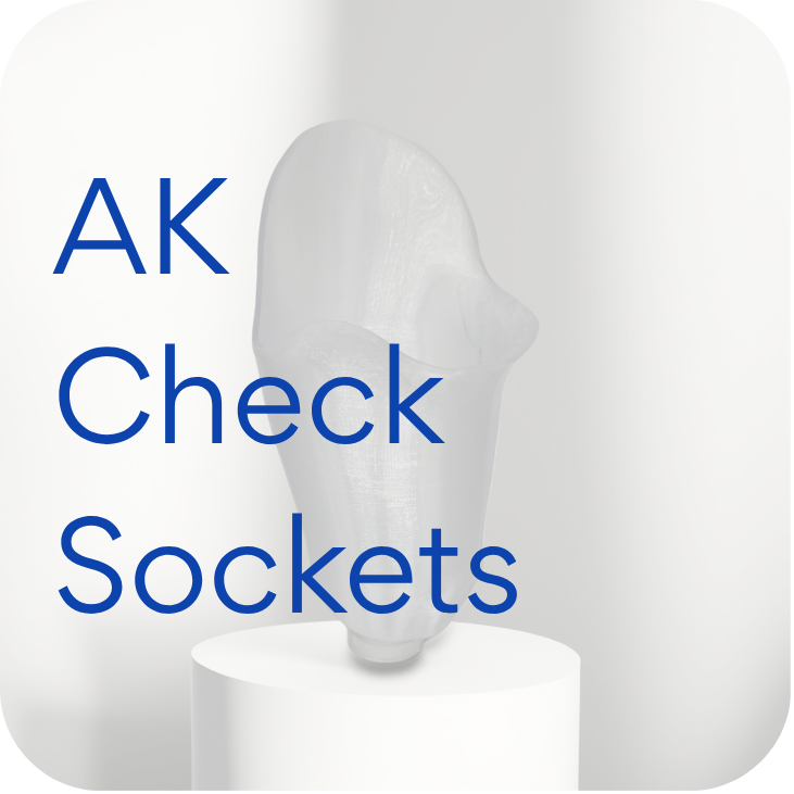 Transparent AK check socket displayed on a white pedestal with text AK Check Sockets.