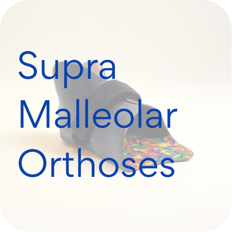 Black supra malleolar orthosis with colorful footbed designed for ankle support.