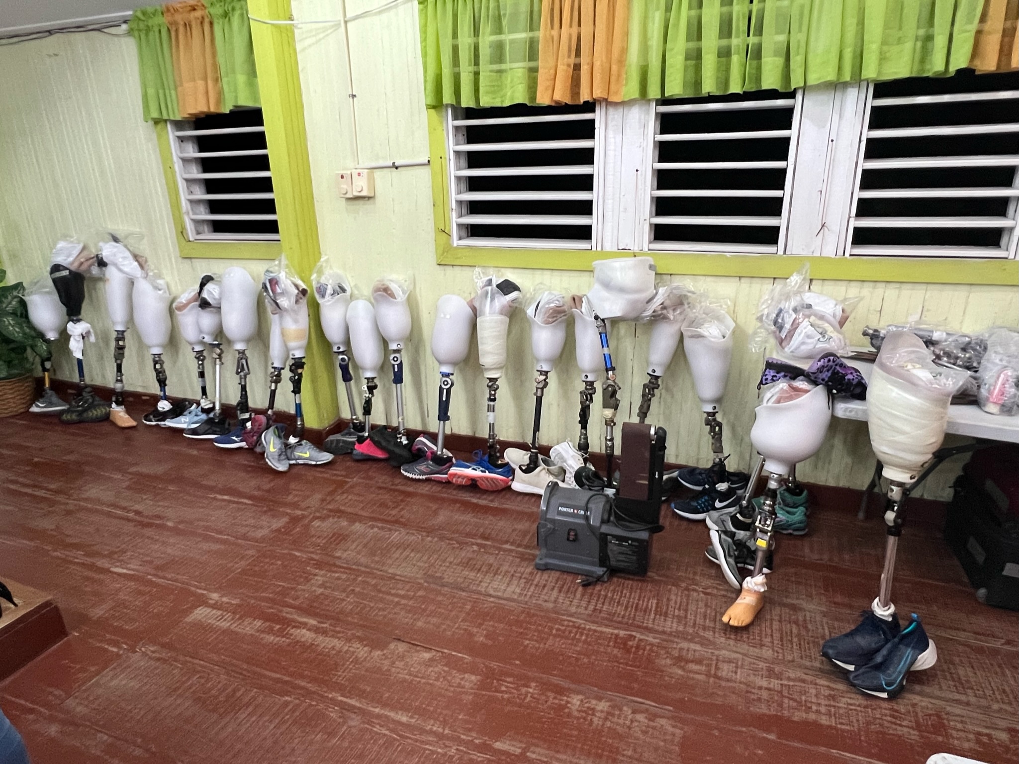 Copoly prosthetic sockets lined up against the wall