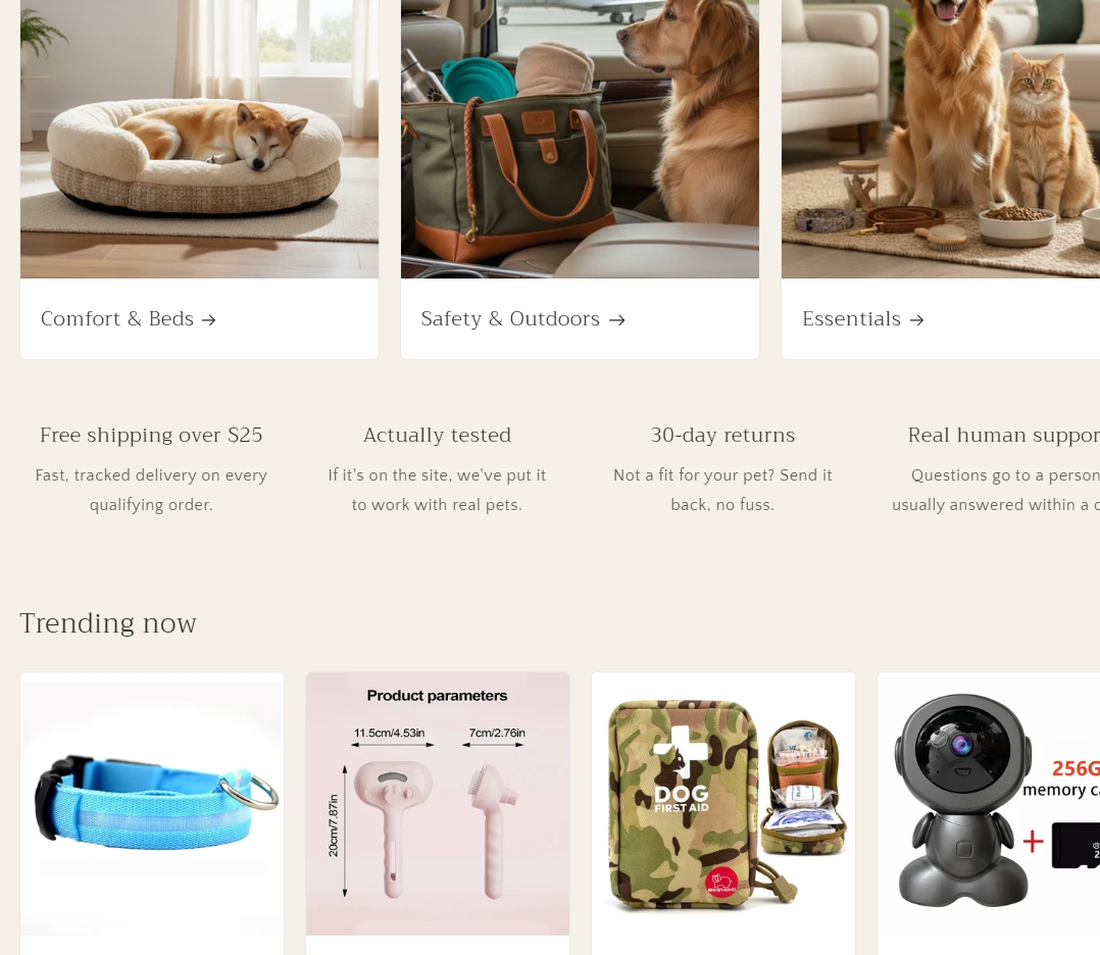 Category and trending product sections on the partner store