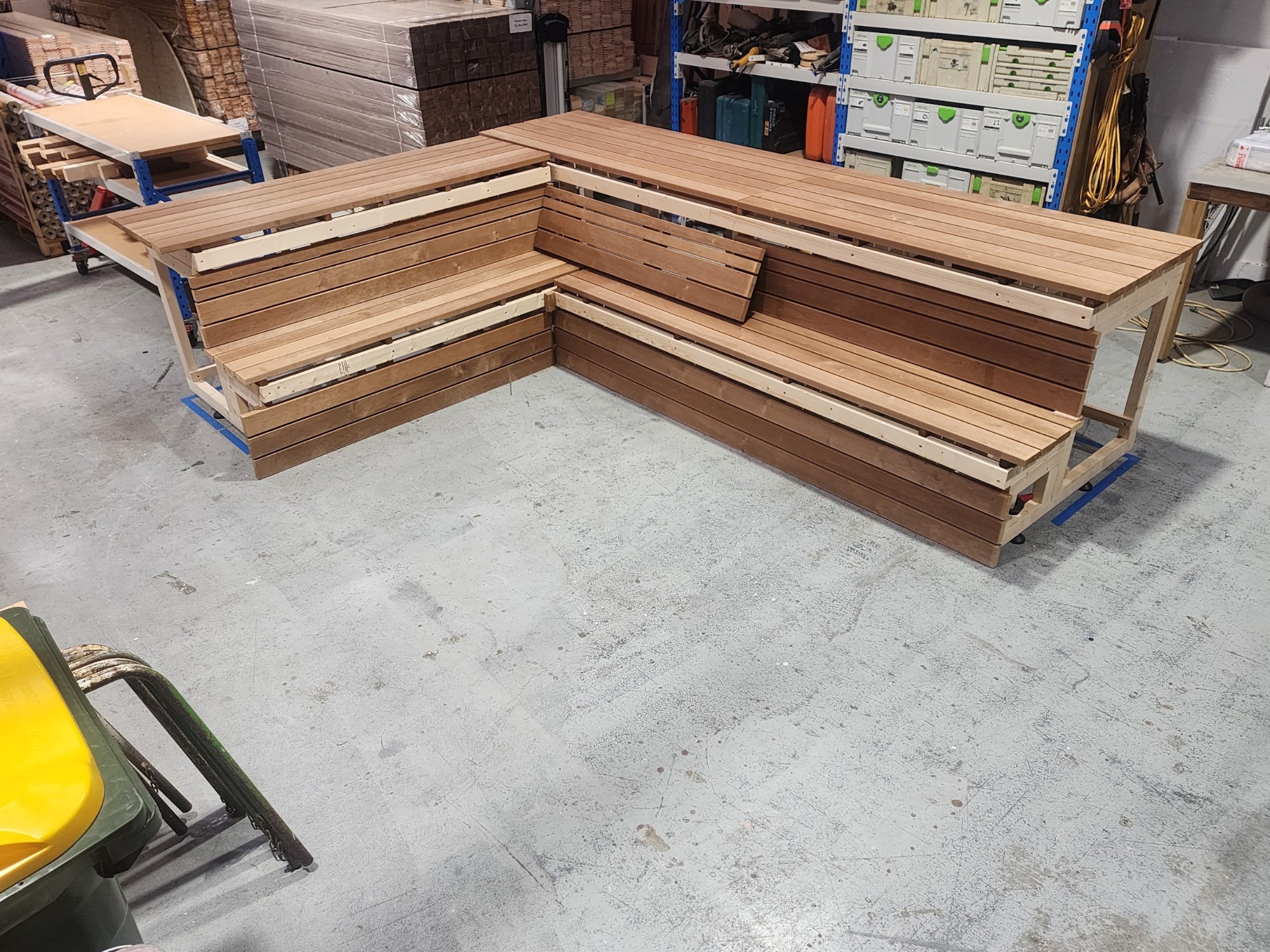 Sauna benches built by hand in the workshop