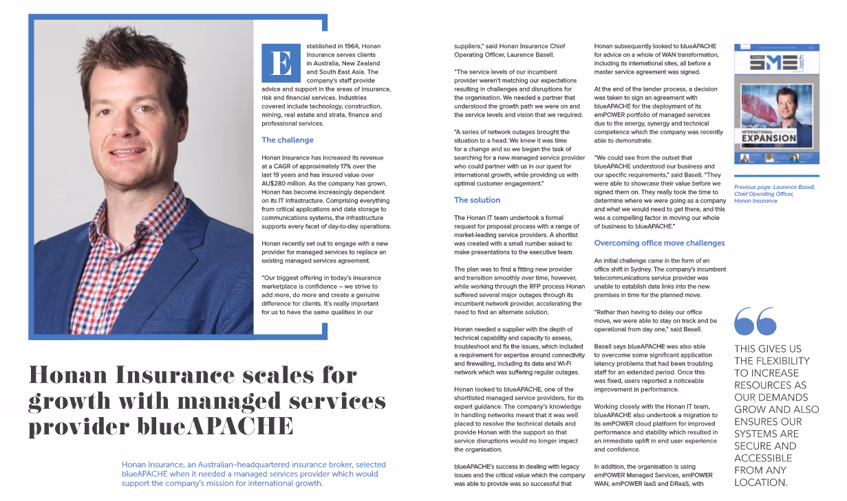 Intelligent SME.TECH Issue 05: Honan Insurance Group scales for growth with managed services provider blueAPACHE