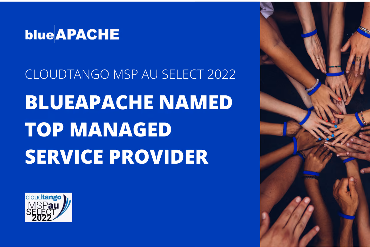 blueAPACHE names top managed service provider, written on solid blue image with blueAPACHE logo on top