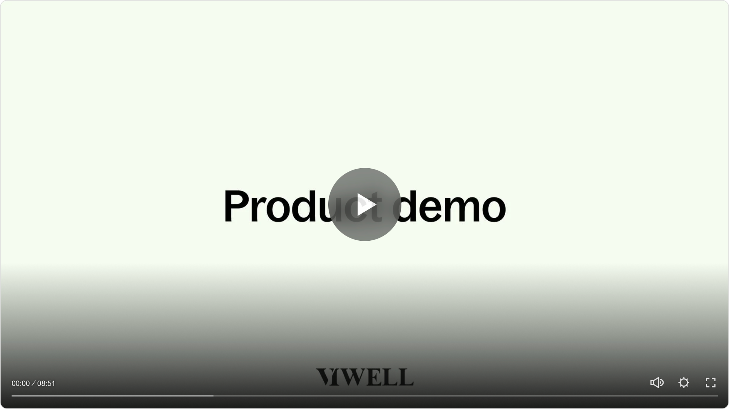 Video player paused on a screen with the text 'Product demo' and a play button overlay.