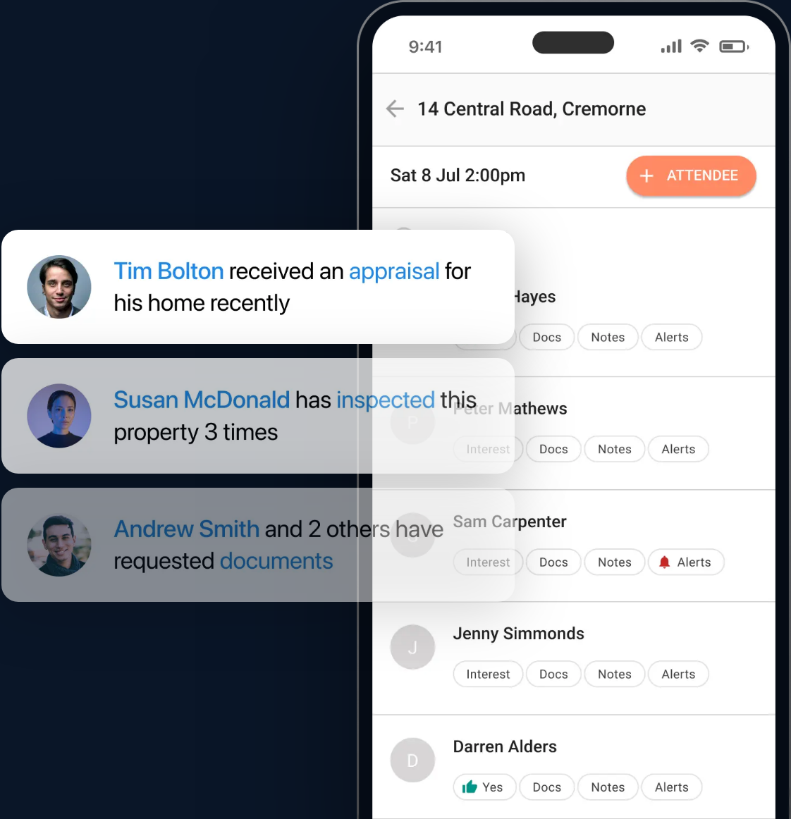 Zenu CRM mobile app with live activity notifications