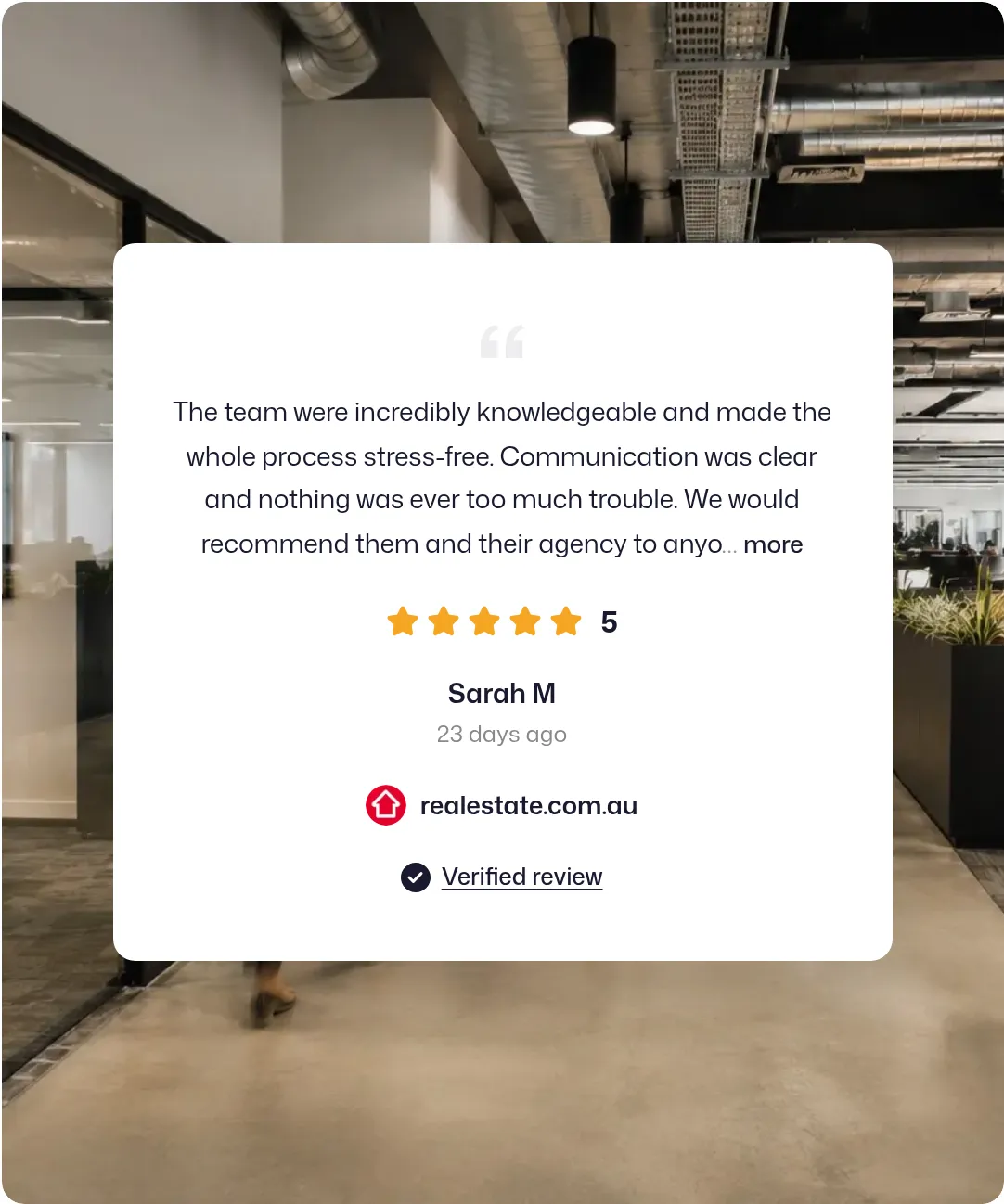 Verified realestate.com.au review widget on a Zenu website