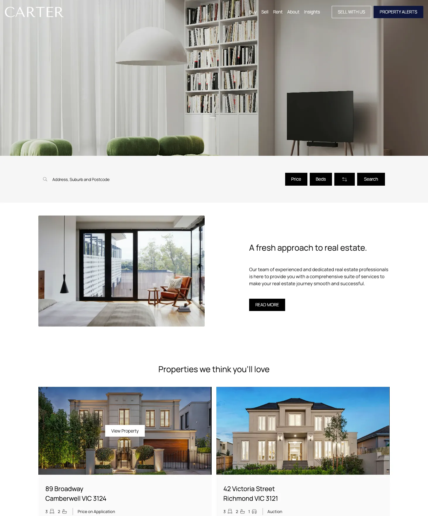 Carter real estate website theme preview