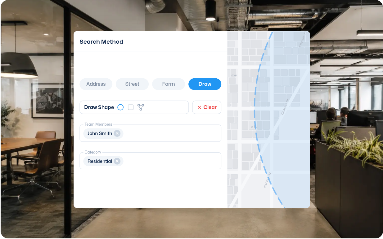 Prospect Live search methods with draw-a-radius targeting