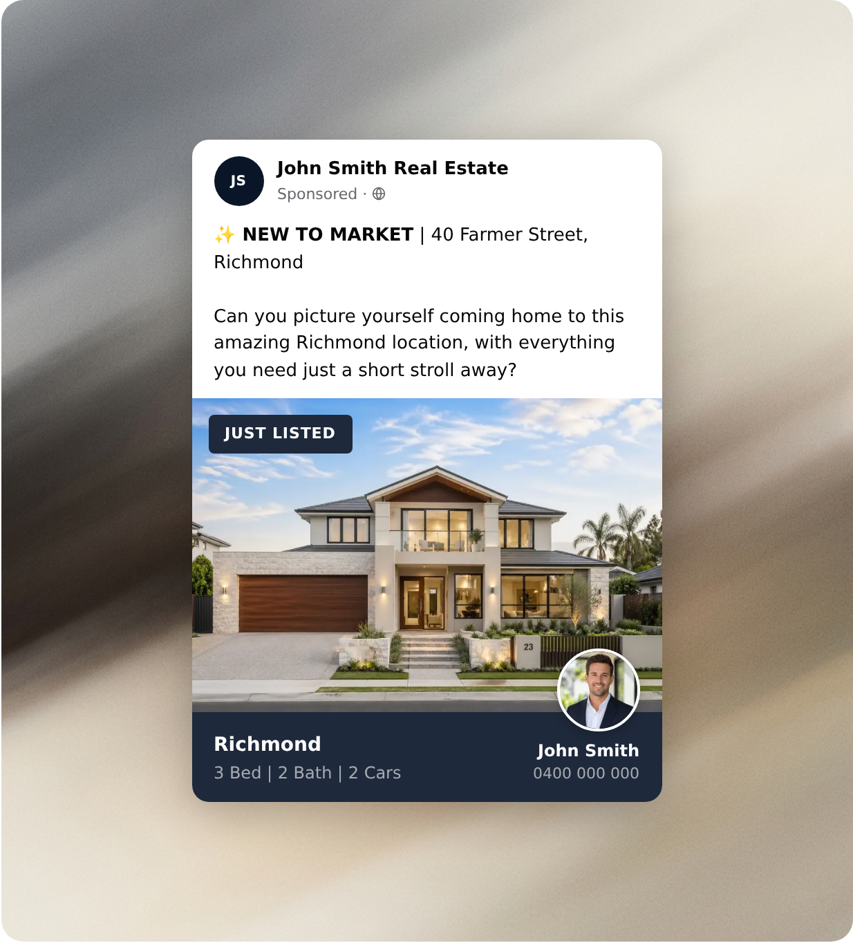 Sponsored property ad with agent branding